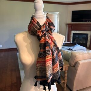 Colorful Patterned Scarf with Tassels